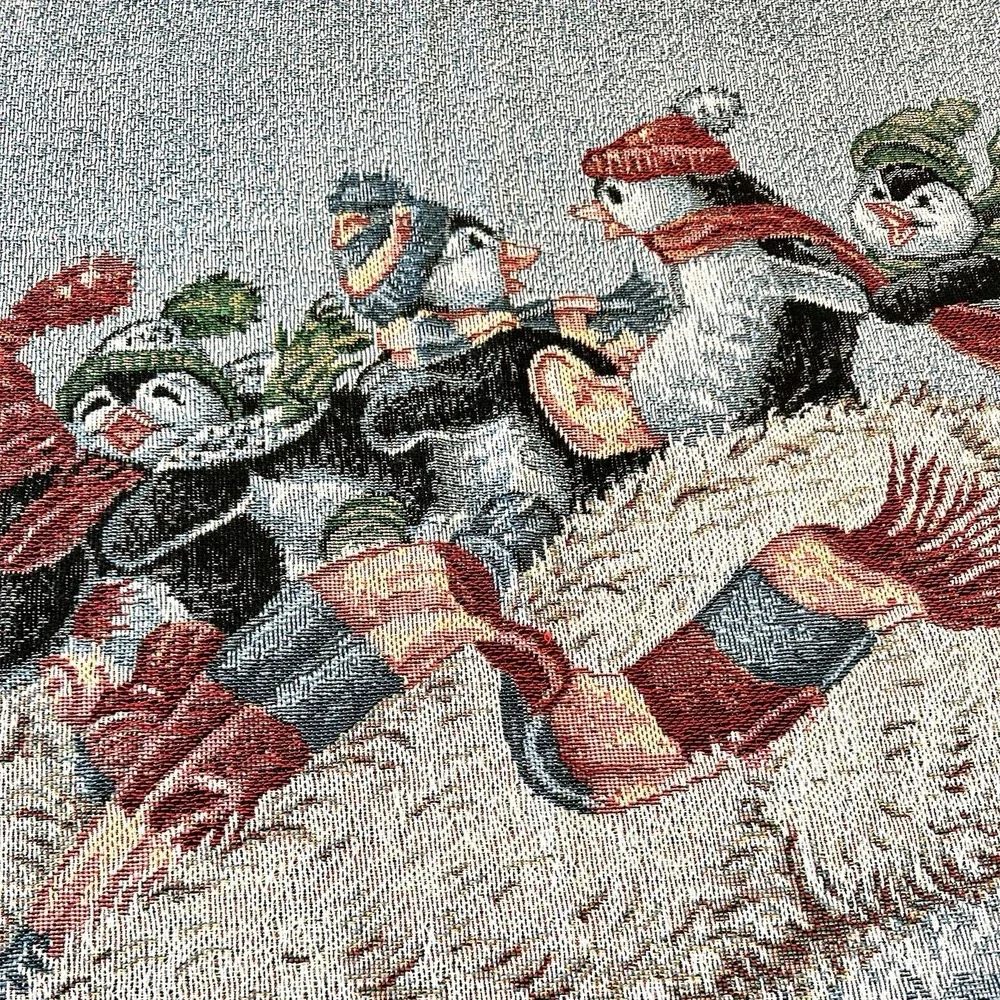 Tapestry Throw Blanket Christmas Polar Bear Sled Penguins 51